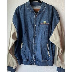 Vintage Jacket Men's Adult XL Blue Denim Bomber 90s Bob Bondurant Racing School